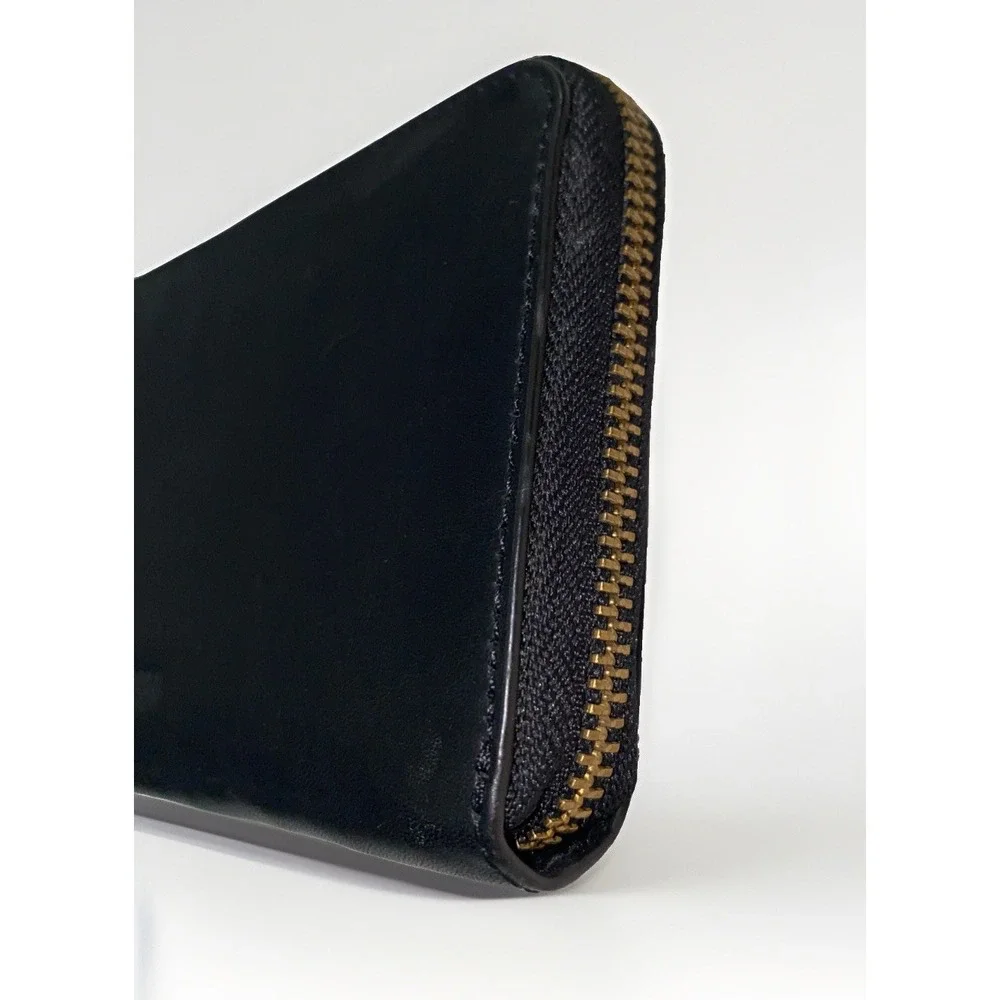 Fossil Black Leather Zip Around Wallet Gold Tone Hardware Continental